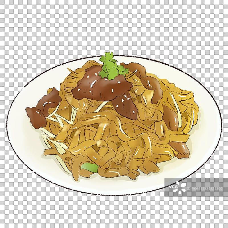 炒牛河手绘插图图片素材