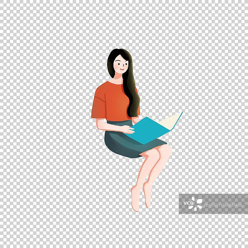 看书学习坐着的女孩图片素材