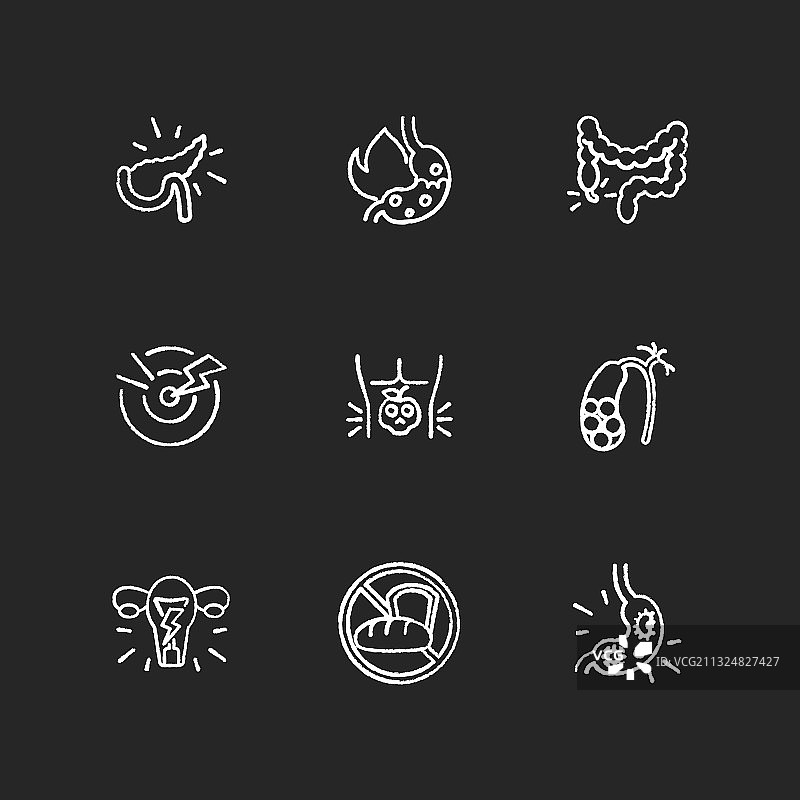 腹痛粉笔白色图标黑色背景图片素材