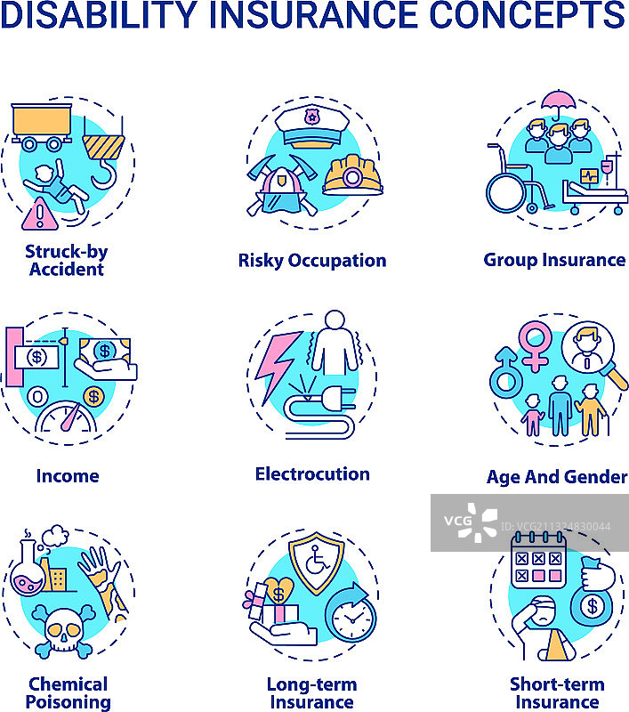 残疾保险概念图标合集图片素材