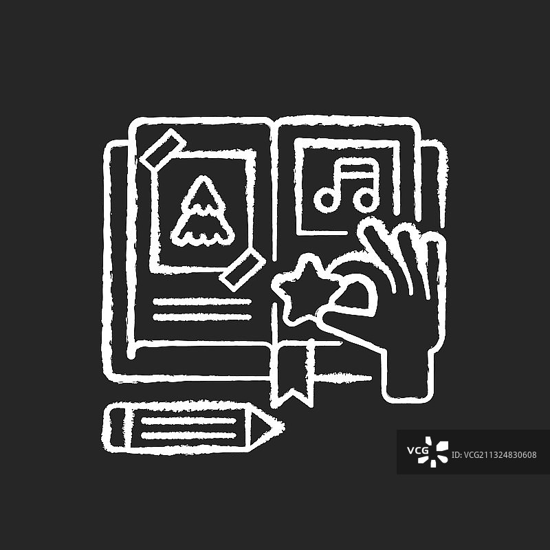 黑色背景上的剪贴簿粉笔白色图标图片素材