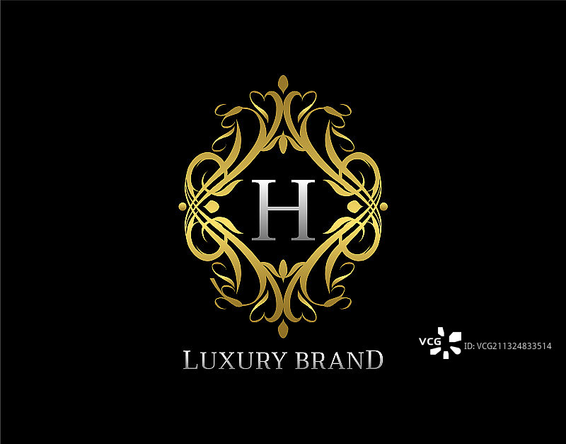 金色奢华字母H花押字logo经典设计图片素材
