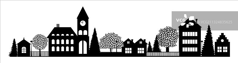 小镇轮廓天际线横版banner图片素材