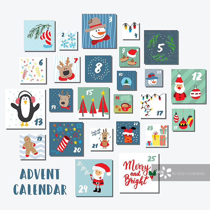 圣诞降临历手绘元素及图片素材