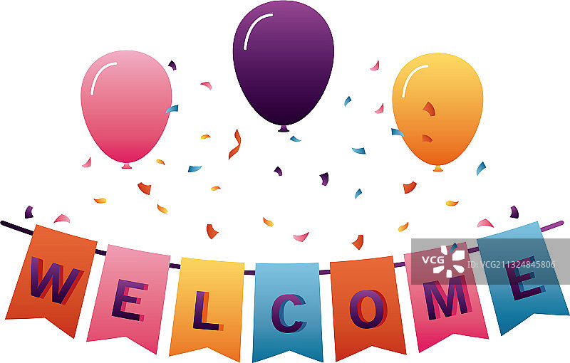 悬挂花环中的欢迎标签图片素材