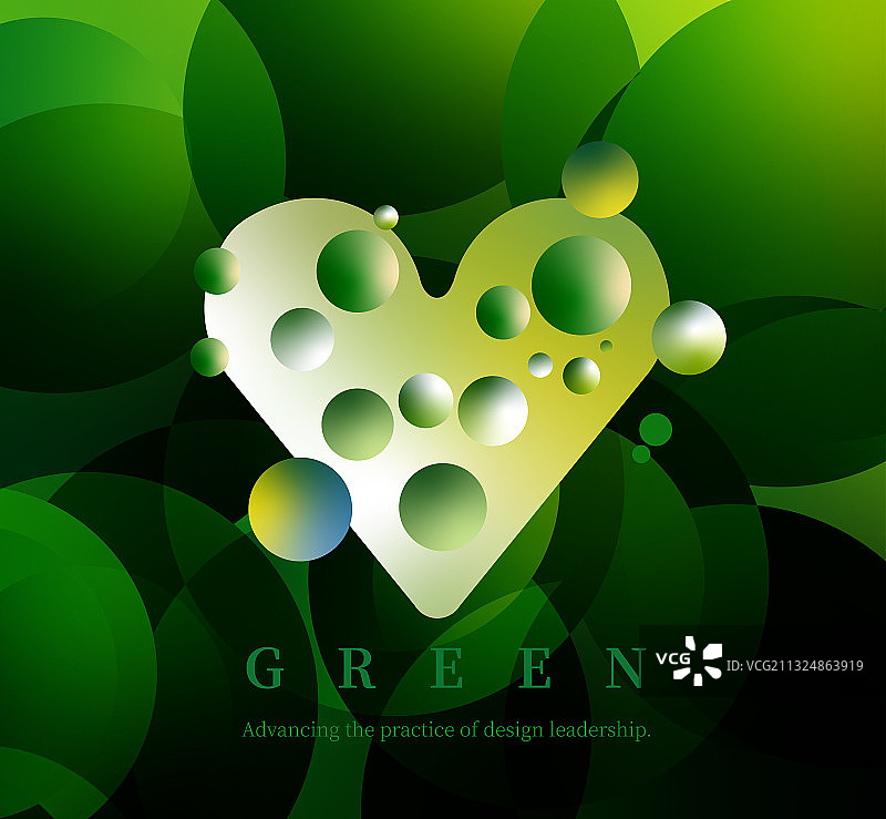 抽象几何绿色爱心气泡海报图片素材