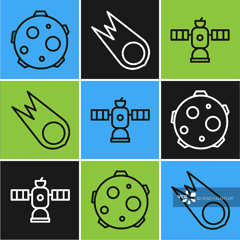 不明飞行物绑架奶牛、卫星和彗星图案图片素材