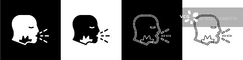 咳嗽的男人图标，黑白隔离图片素材