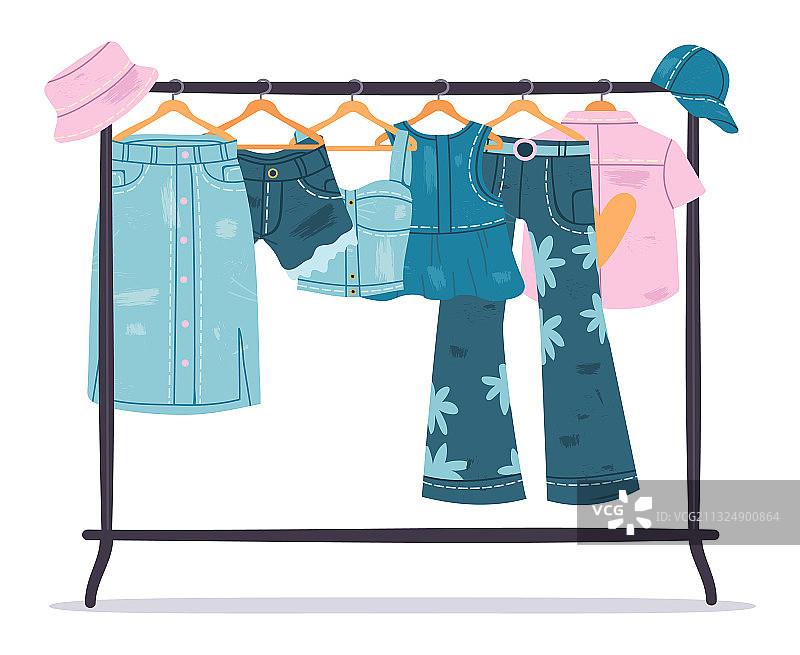 挂在衣架上的牛仔服装图片素材