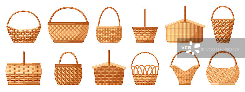 柳条野餐篮空稻草篮子图片素材