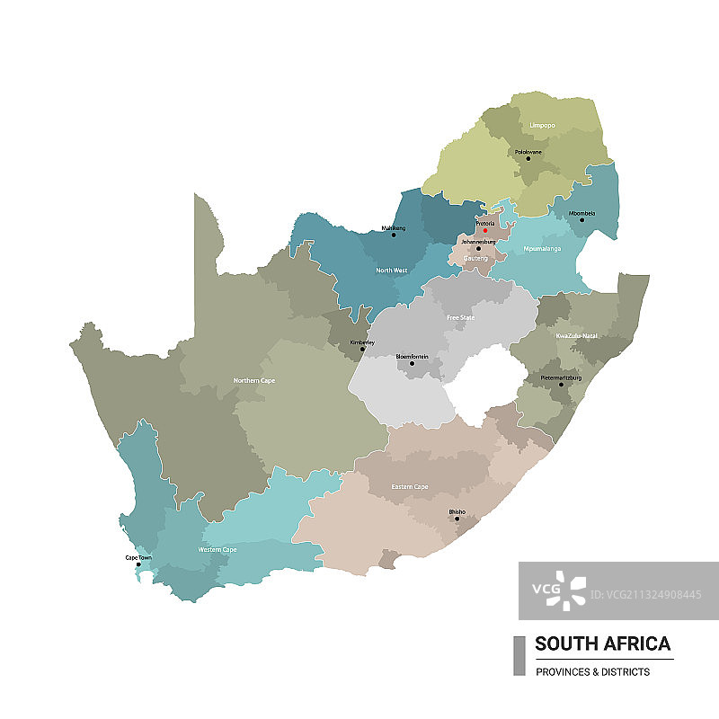 具有细分的南非详细地图图片素材
