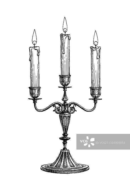 烛台中的墨水素描蜡烛图片素材