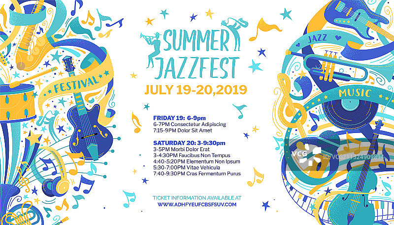 爵士音乐节扁平网页banner模版图片素材