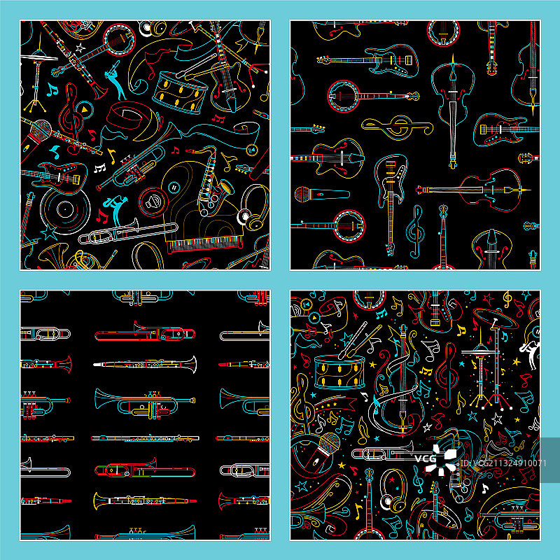 手绘无缝乐器线条图片素材
