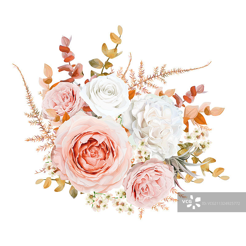 明亮的花束设计，腮红蜜桃玫瑰图片素材