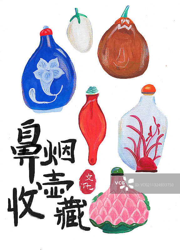 手绘鼻烟壶复古小物件四图片素材