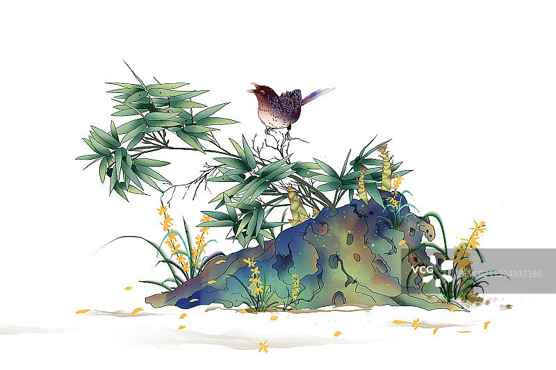 中国风水墨画春天节气 山上竹笋图片素材