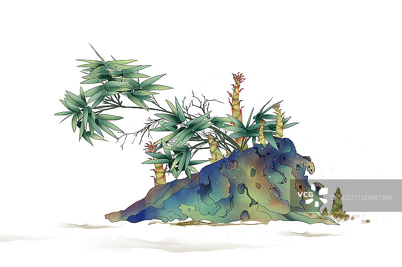 中国风水墨画春天节气 山上竹笋图片素材