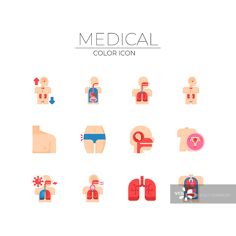 医疗健康身体主题彩色图标图片素材
