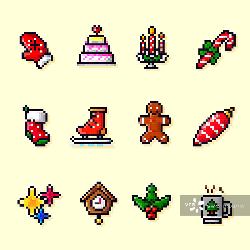 冬季主题像素风图标合集图片素材