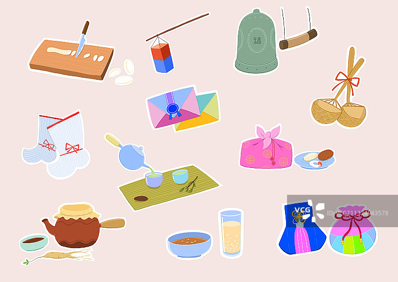 韩国新年主题贴纸图标集图片素材