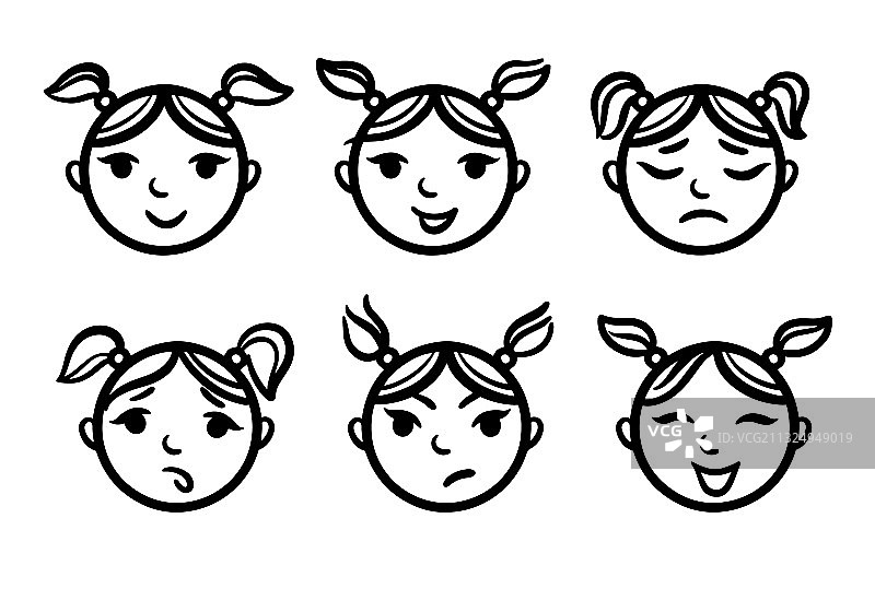 拥有不同情绪面孔的女孩图片素材
