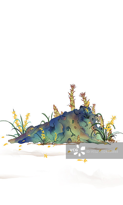 中国风水墨画春天节气 山上竹笋图片素材