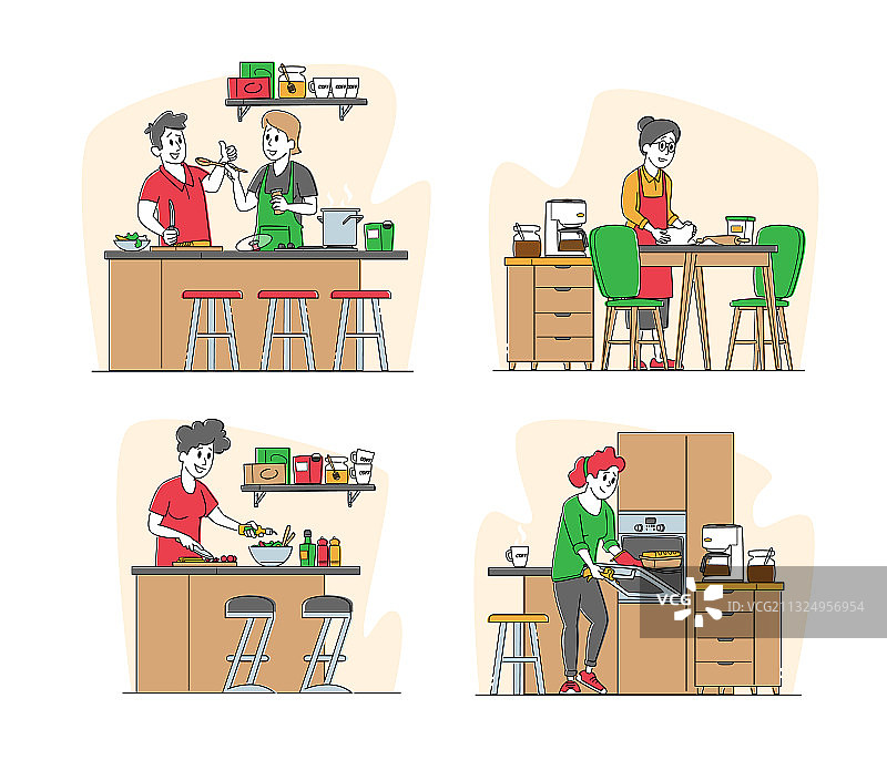 设置男性和女性角色烹饪年长图片素材