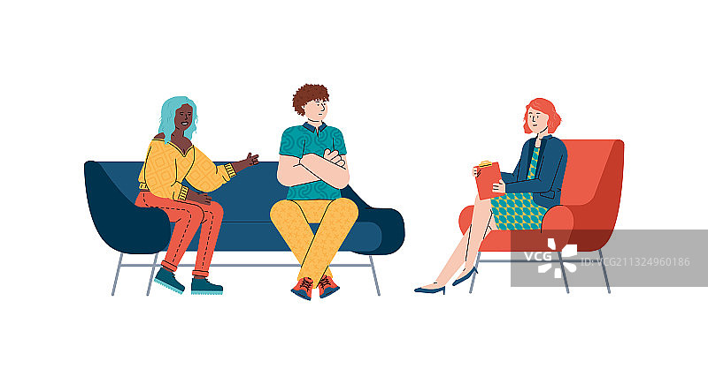 家庭夫妇心理咨询师扁平卡通图片素材