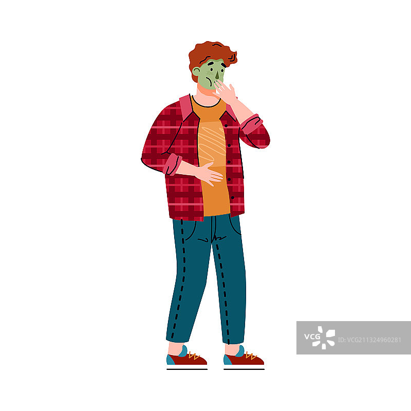 男人感到恶心，面色不好图片素材