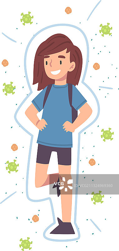 快乐可爱的女孩与细菌病毒图片素材