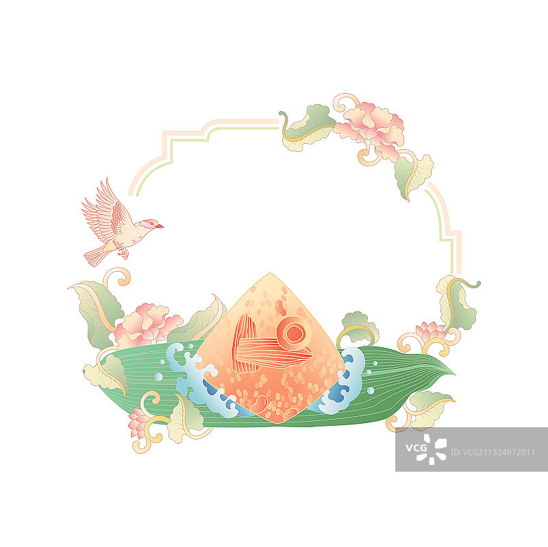 粽子和花鸟组合边框插画图案图片素材