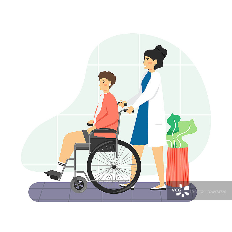 坐在轮椅上的病人与护士图片素材