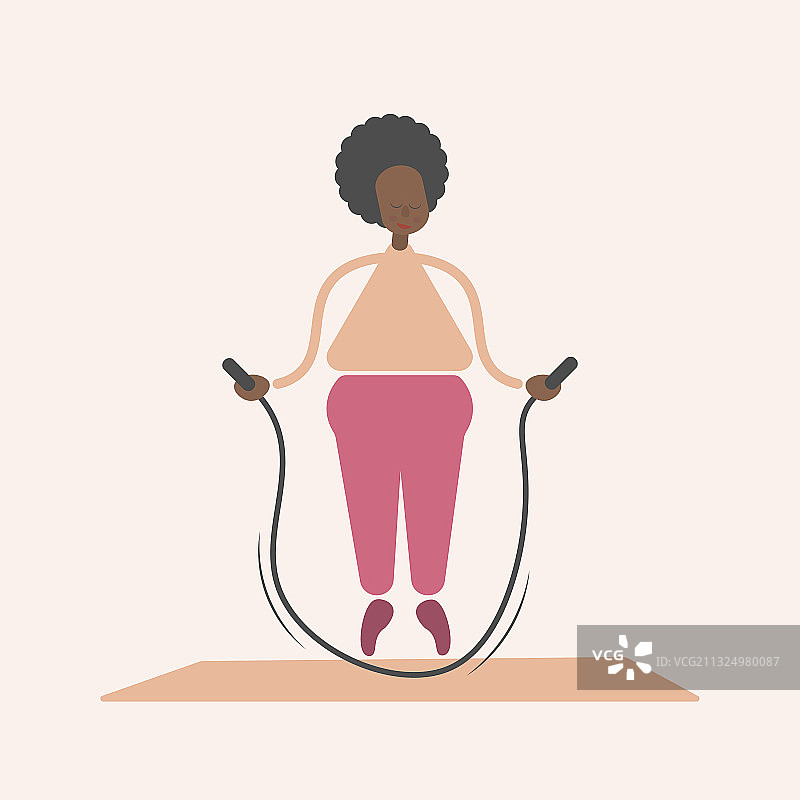 可爱的胖卷发黑人女性跳绳图片素材