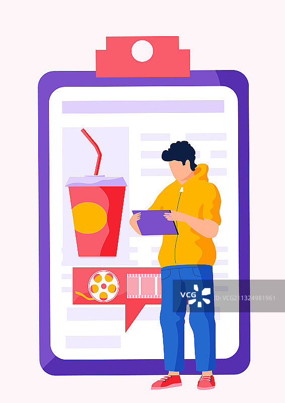 男人站着使用平板电脑和文件夹图片素材