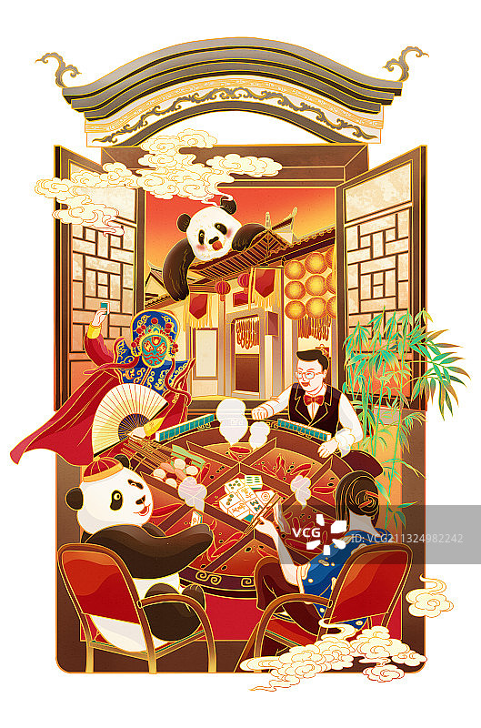 四川火锅和打麻将图片素材