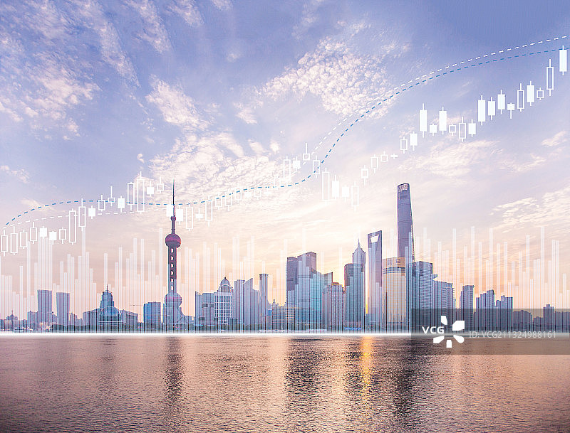 上海外滩及股市K线图图片素材
