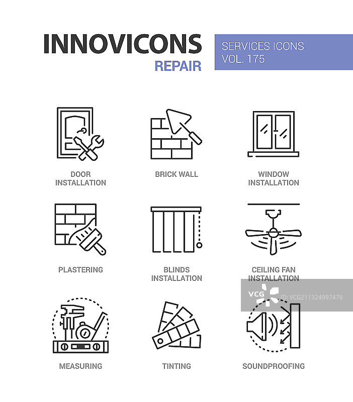 维修服务线性设计风格图标集图片素材