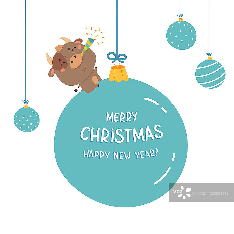 带有可爱牛的圣诞节设计模板图片素材