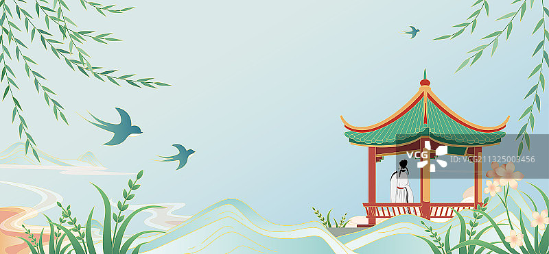 东方国潮风春风亭李白对酌图图片素材