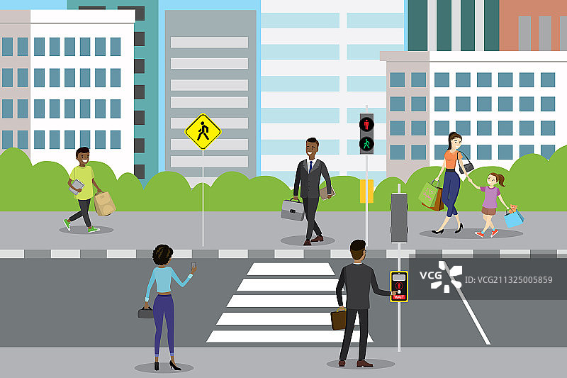 设有行人过路处和交通设施的城市街道图片素材