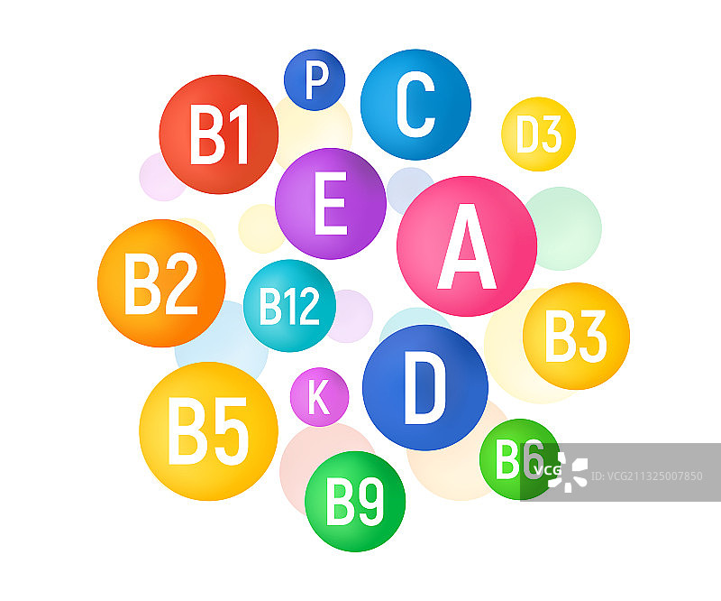 含光泽球的彩色维生素群图片素材