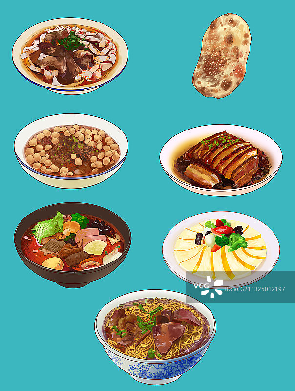 美食插画元素面食中国传统食品元素插画图片素材