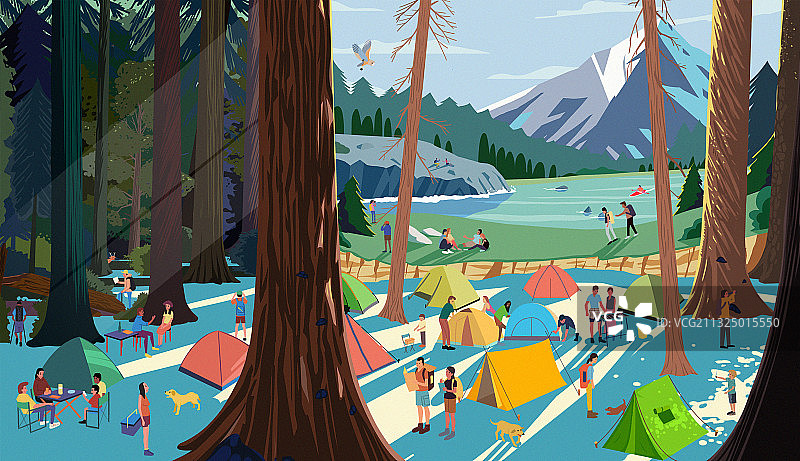 户外旅行漫画外出旅游野外生活露营插画图片素材