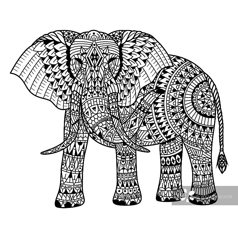 Zentangle风格手绘大象图片素材