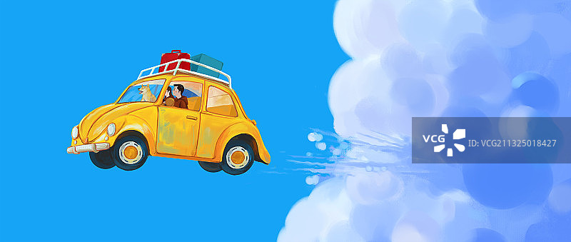 浪漫情侣幻想旅行天空穿越可爱唯美插画图片素材