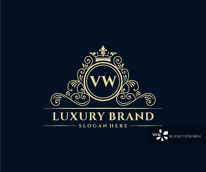 VW首字母金色书法女性标志图片素材