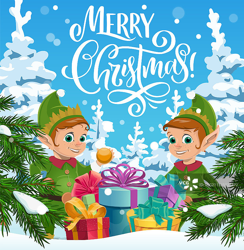圣诞精灵与圣诞礼物图片素材