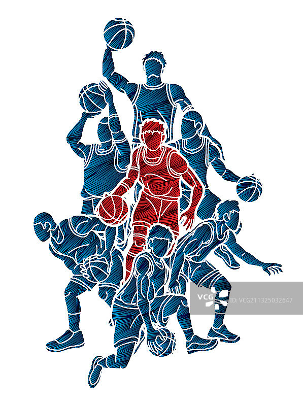 一组篮球运动员的卡通图形图片素材