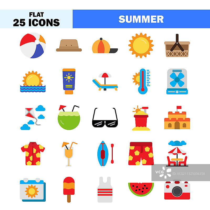 夏日扁平风格图标集图片素材